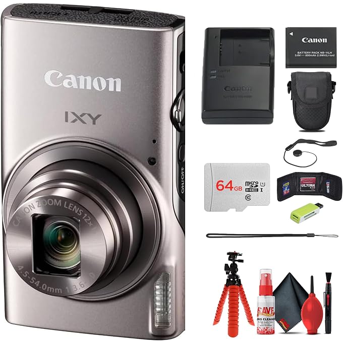 Canon IXY 650 HS M Compact Digital Camera Silver with Camera Bag Bundle | For Travel & Photography | 12x Optical Zoom Travel-Friendly Point & Shoot | Bundle with 64GB Memory Card + Tripod - Image 1