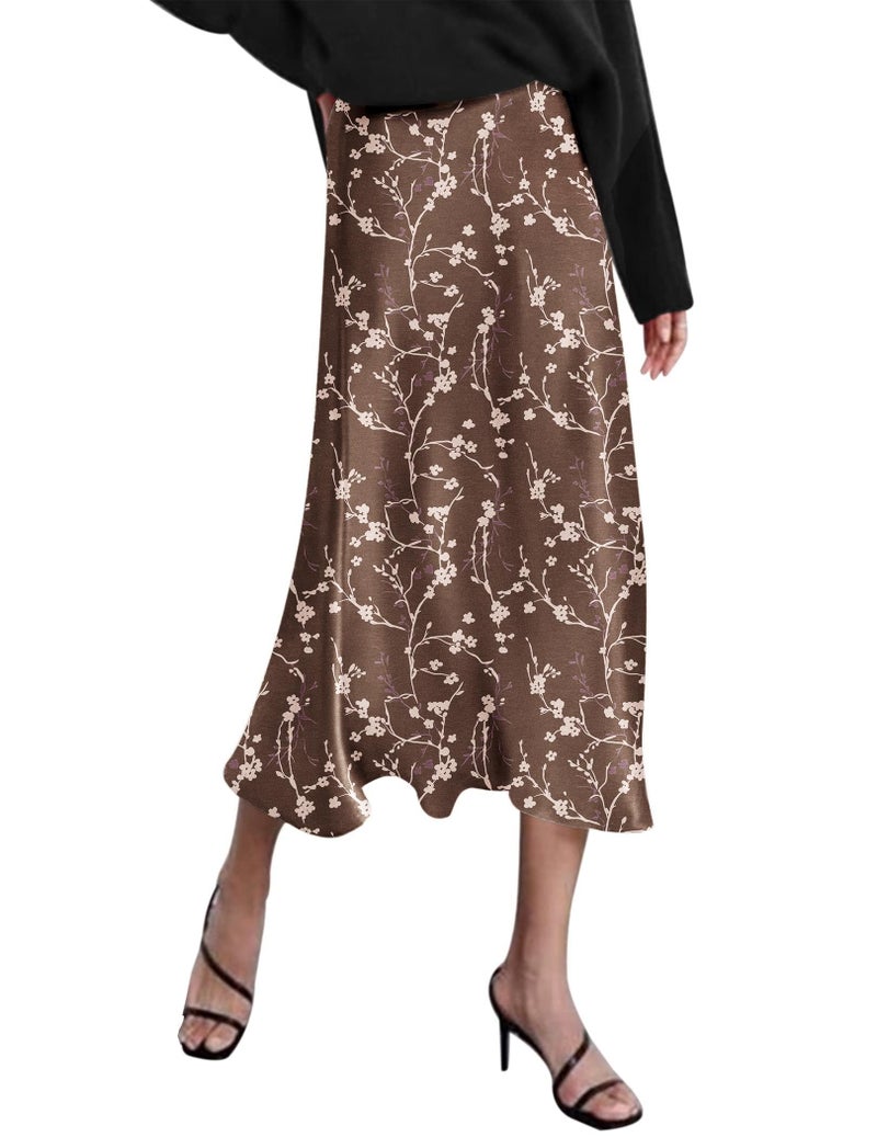 Zeagoo Satin Midi Skirts for Women Fall Winter Skirts Floral Skirts for Women Trendy XL - Image 1