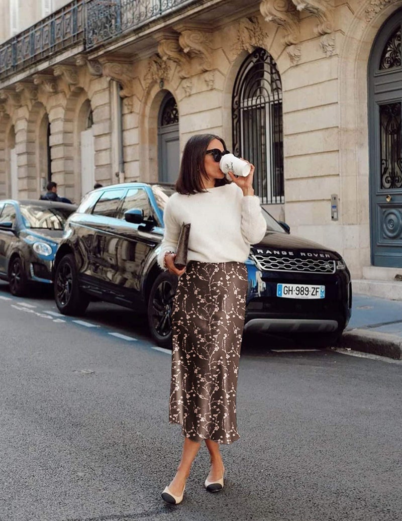 Zeagoo Satin Midi Skirts for Women Fall Winter Skirts Floral Skirts for Women Trendy XL - Image 4