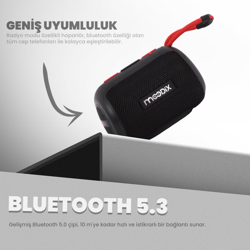 Moodix IPX6 Portable Wireless Water Resistant Bluetooth Speaker, Black - Image 5