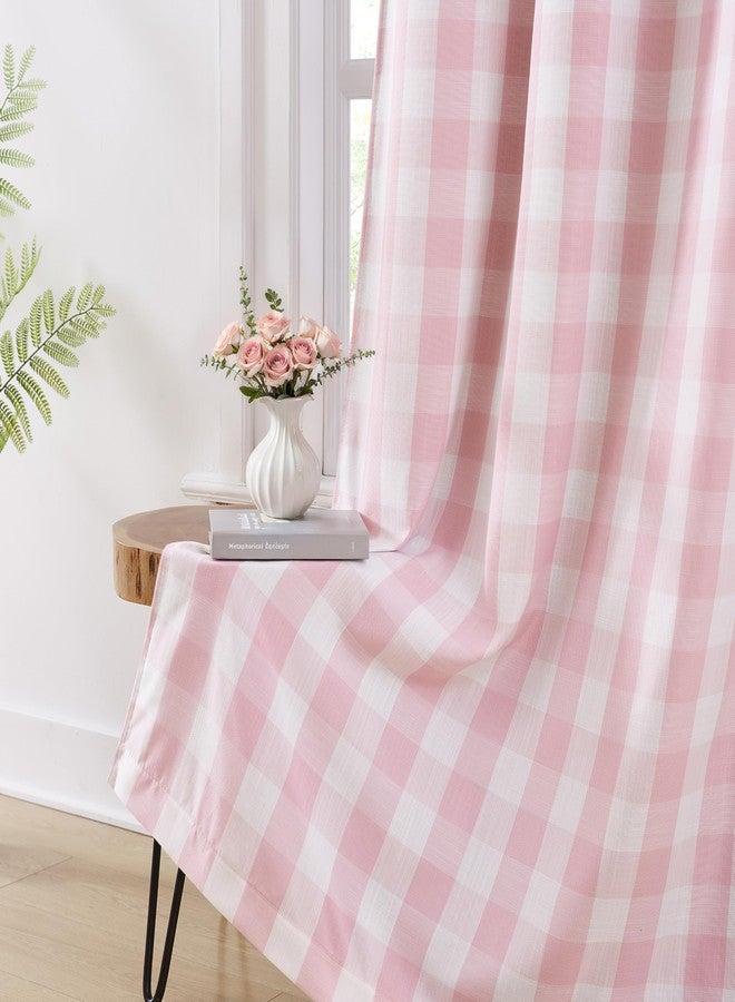Amzdecor Pink White Buffalo Plaid Full Blackout Curtains 84 Inch for Girls Room Bedroom Nursery Living Room Farmhouse Check Drapes Thermal Insulated Soundproof Grommet Window Treatment,2Panels,40"x84" - Image 2