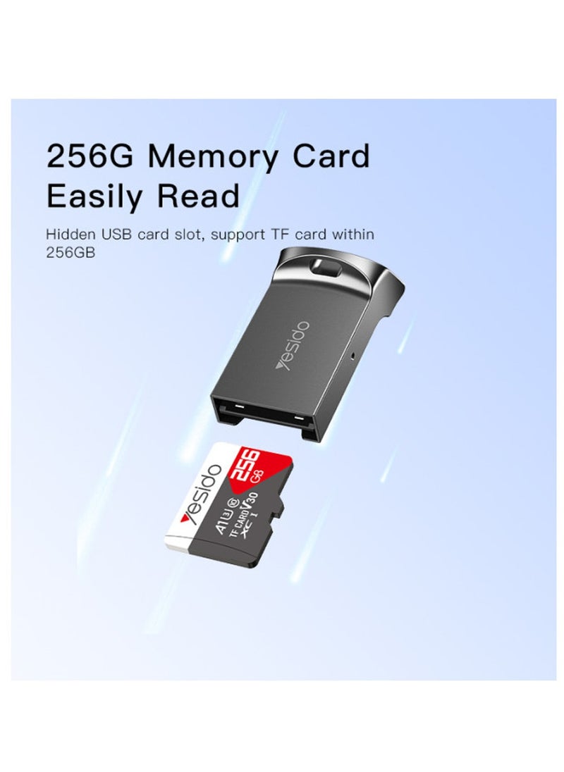 Yesido - Yesido GS20 Portable Mini Card Reader USB 2.0 High Speed TF Memory Adapter - Black - Image 1