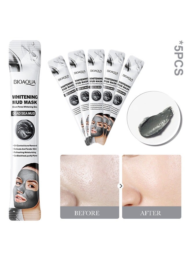 BIOAOUA Whitening Mud Mask-Clean Pores Whitening Skin, Dead Sea Mud Mask For Face Acne Oily Skin & Blackheads Minimizes Pores & Improves Overall Complexion 8g*5PCS - Image 1