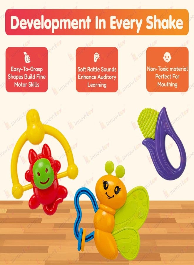 Innovitoy 7 Pcs Premium Baby Rattle & Teether Set | Non-Toxic, Safe Toy Gift Pack for Newborn & Infants 0-12 Months | Soft Sound with Fun Colors - Image 4