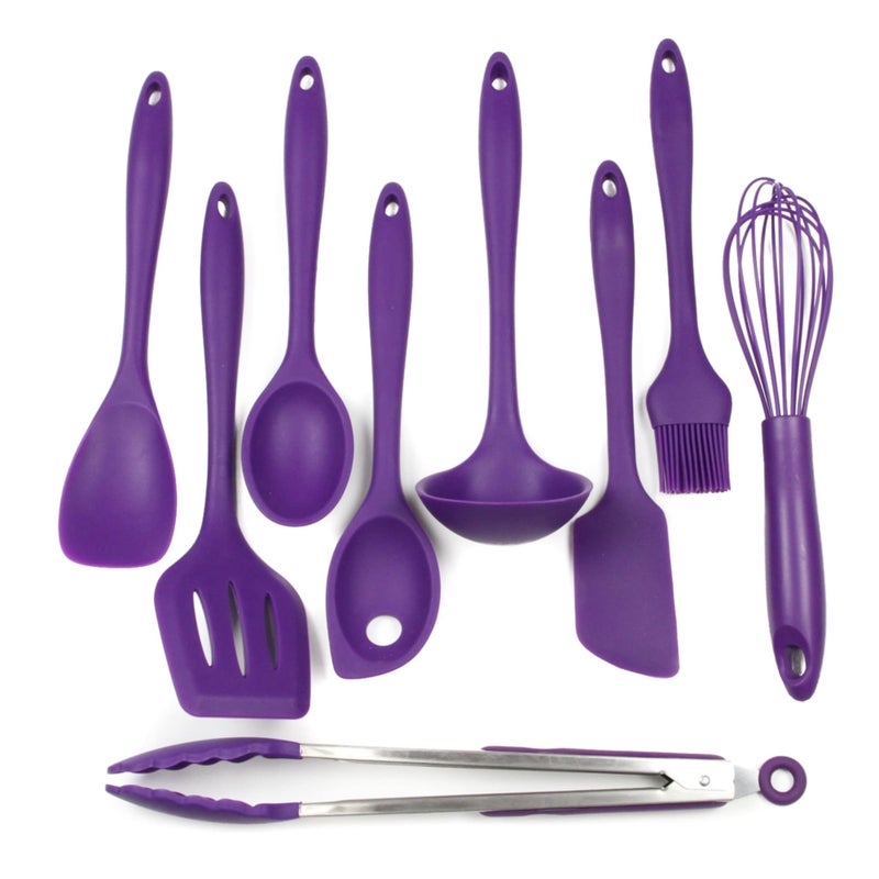 Chef Craft Premium Silicone Kitchen Tool and Utensil Set, 9 Piece, Purple - Image 1