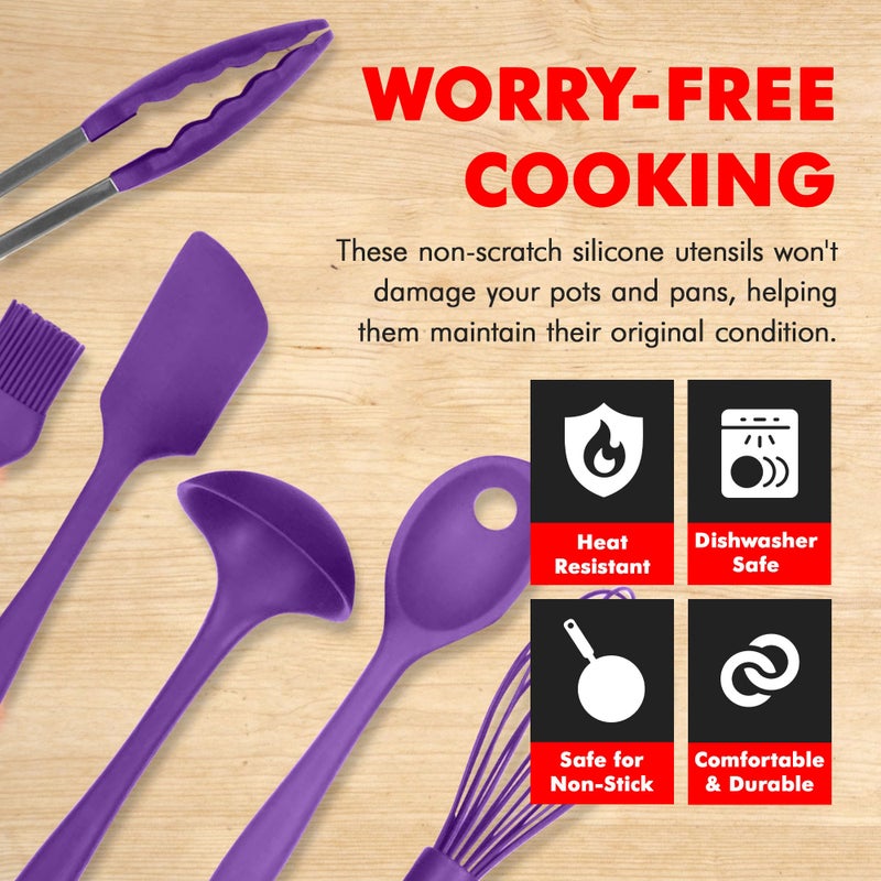 Chef Craft Premium Silicone Kitchen Tool and Utensil Set, 9 Piece, Purple - Image 3