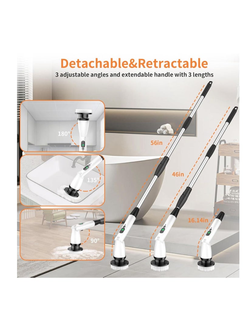 Electric Spin Scrubber with 7 Replaceable Brush Heads 3 Adjustable Angle Waterproof LED Display Cordless Cleaning Brush Supplies Bathroom Cleaner Set Long Handle Power Scrubber for Shower Floor Tub - Image 2