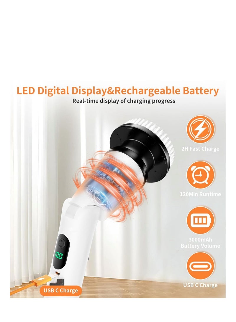 Electric Spin Scrubber with 7 Replaceable Brush Heads 3 Adjustable Angle Waterproof LED Display Cordless Cleaning Brush Supplies Bathroom Cleaner Set Long Handle Power Scrubber for Shower Floor Tub - Image 4