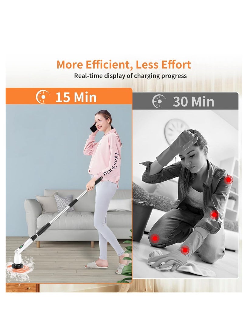 Electric Spin Scrubber with 7 Replaceable Brush Heads 3 Adjustable Angle Waterproof LED Display Cordless Cleaning Brush Supplies Bathroom Cleaner Set Long Handle Power Scrubber for Shower Floor Tub - Image 5