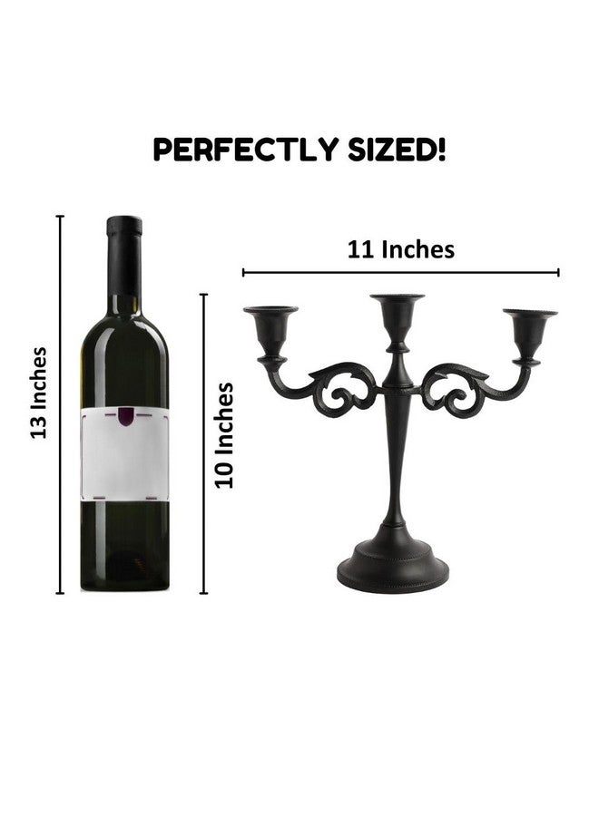 Rely+ 3 Arm Black Candelabra 11 Inch Tall Candlesticks Holders for Table Candle Holders for Home Christmas Decor Wedding Parties Dining Table Centerpiece - Image 3