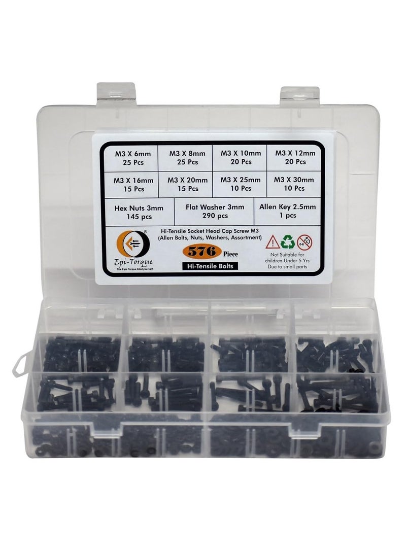 Epi-Torque; The Epic Torque #Doityourself EpiTorque The Epic Torque Doityourself High Tensile Allen Bolts Dia M3 Assorted Lengths 6MM30MM Pack of 576 Pcs with Plastic Box Assortment  - Image 4