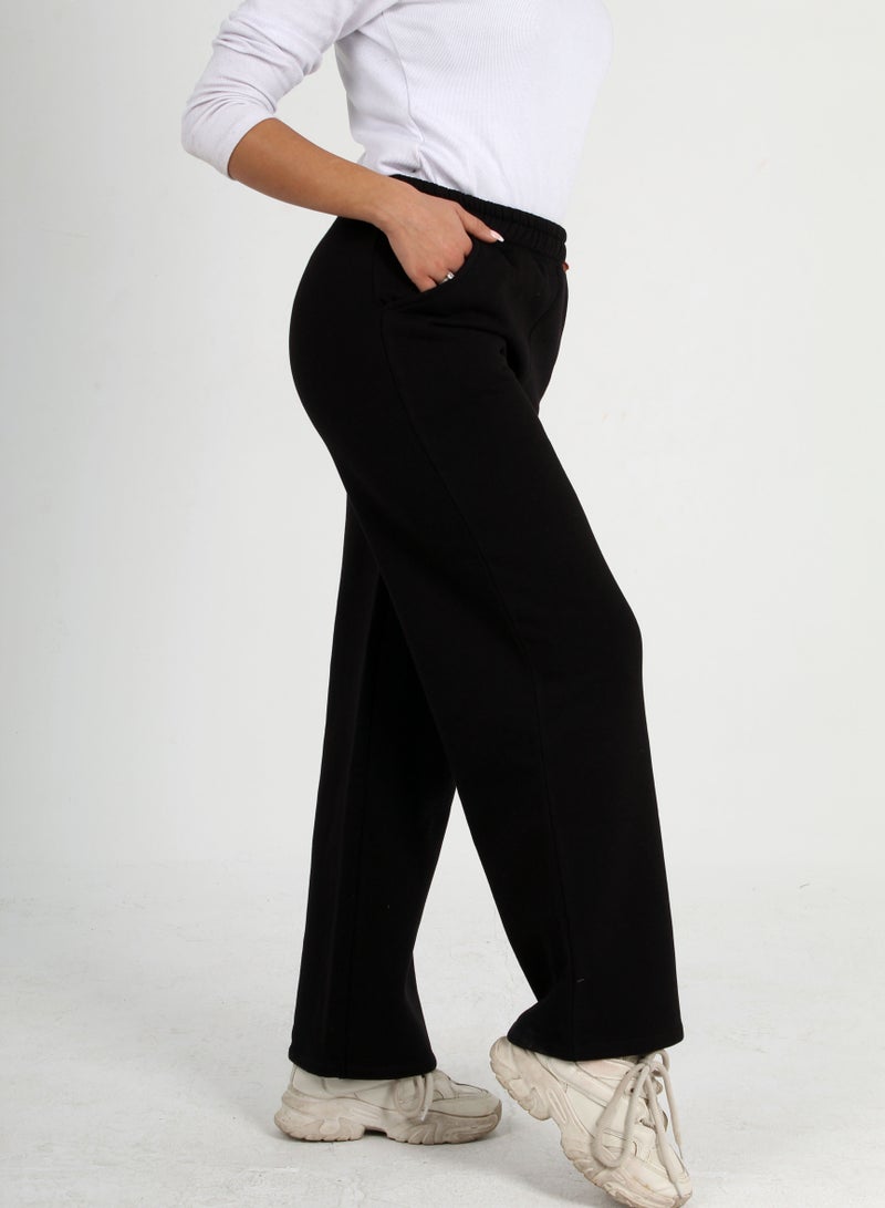 Women's black wide-leg cotton pants - Image 1