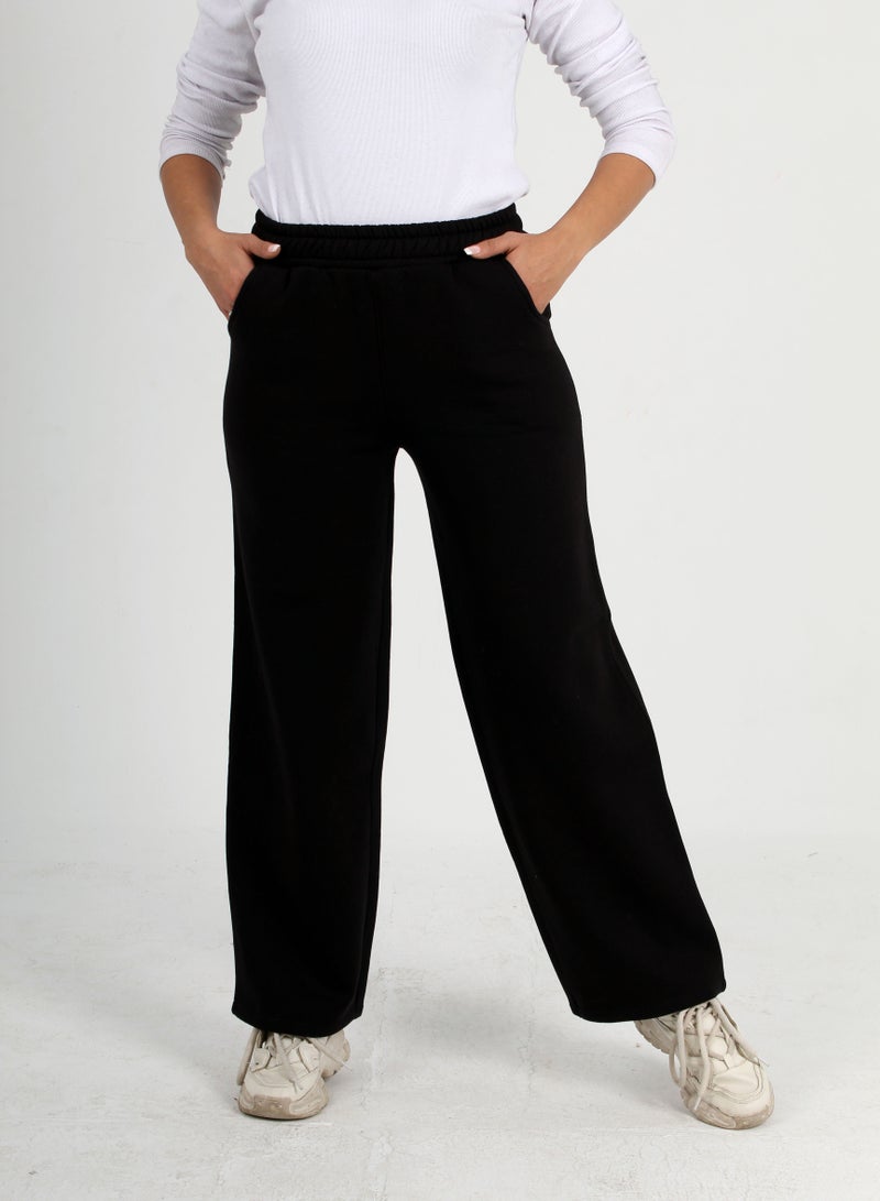 Women's black wide-leg cotton pants - Image 2