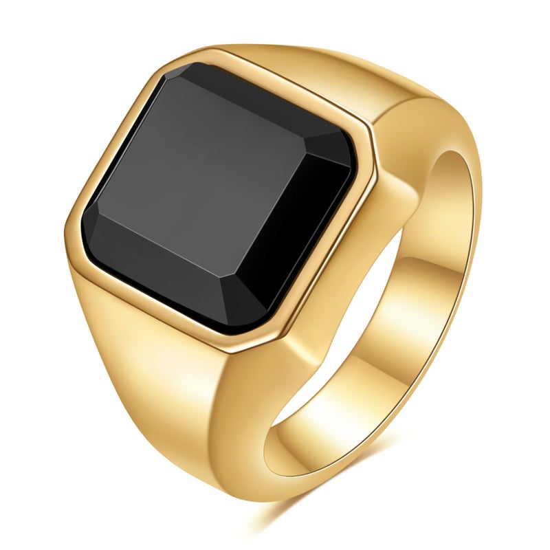 VQYSKO Gold Signet Ring for Man Women,14k Gold Plated Stainless Steel Dome Chunky Statement Ring,Comfort Fit,Size 6 to 12 (Gold, 6) - Image 1