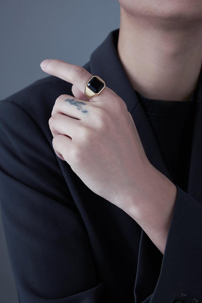 VQYSKO Gold Signet Ring for Man Women,14k Gold Plated Stainless Steel Dome Chunky Statement Ring,Comfort Fit,Size 6 to 12 (Gold, 6) - Image 3