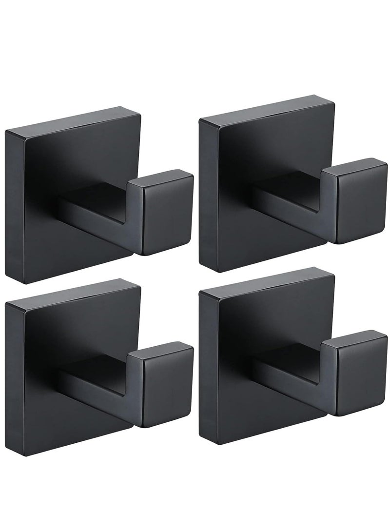 Loquat 4 Pack Bath Towel Hook, Black Robe Hooks Wall Mounted Heavy Duty Hook for Bathroom Kitchen - Image 1