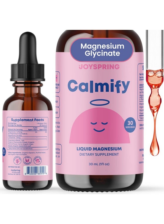 JoySpring Magnesium Citrate & Glycinate Liquid for Kids - Sugar & Gluten-Free Supplement with L-Theanine & Chamomile - Supports Kids & Teens (1 fl oz, 30 Servings) - Image 1