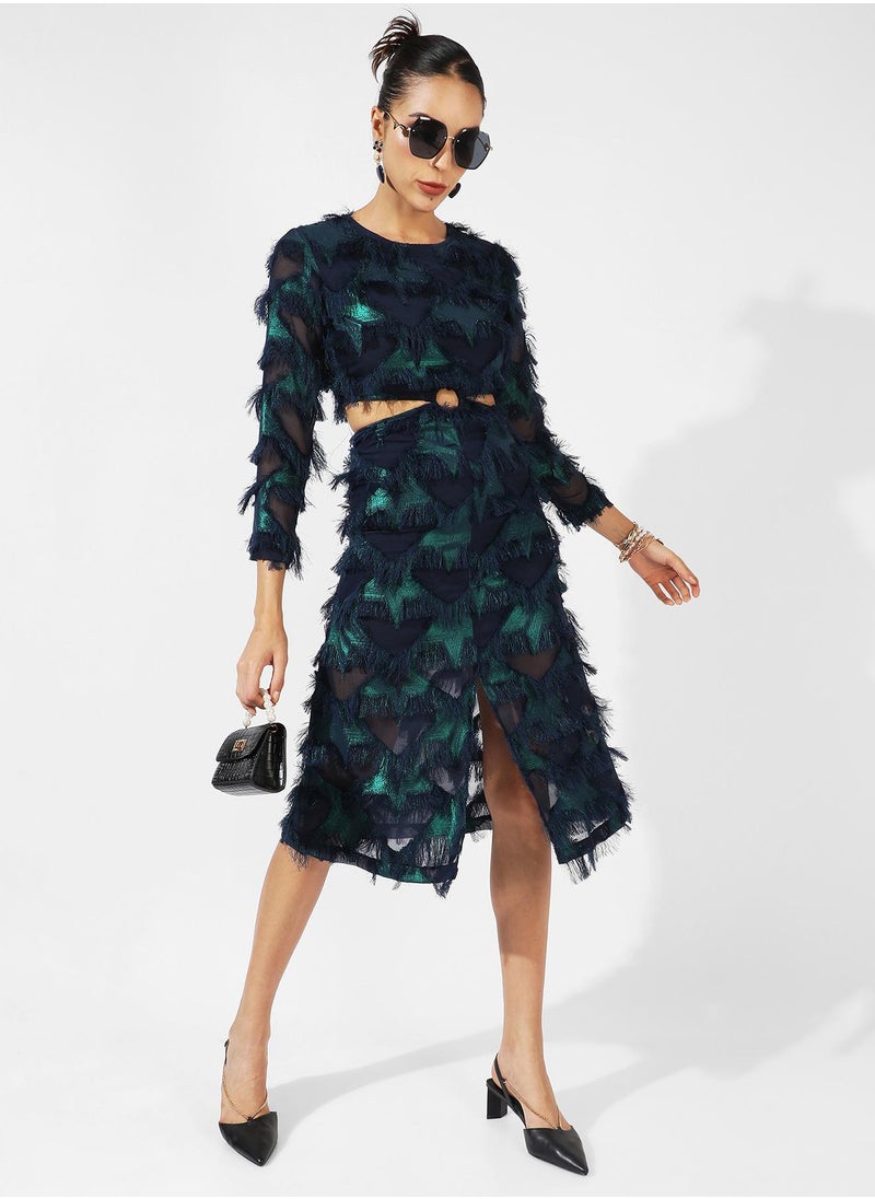 Campus Sutra - Women's Green & Blue Cutout Fringe Dress - Image 1