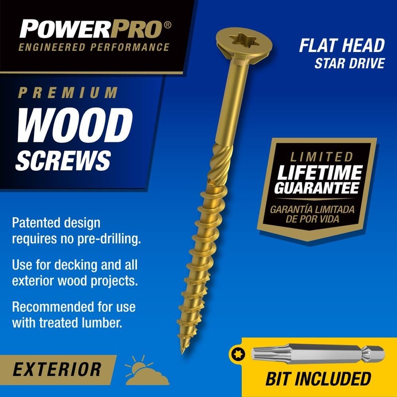 Power Pro Premium Exterior Wood Screws, #8 x 1-1/2"Inch All-Purpose Deck Screws for Outdoor Projects, T-25 Star Bit Included, Bronze, 927 Pieces | 48606V4 - Image 3
