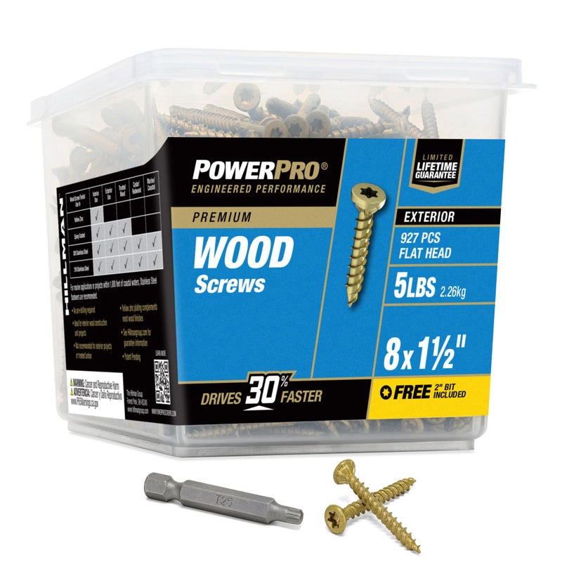 Power Pro Premium Exterior Wood Screws, #8 x 1-1/2"Inch All-Purpose Deck Screws for Outdoor Projects, T-25 Star Bit Included, Bronze, 927 Pieces | 48606V4 - Image 1