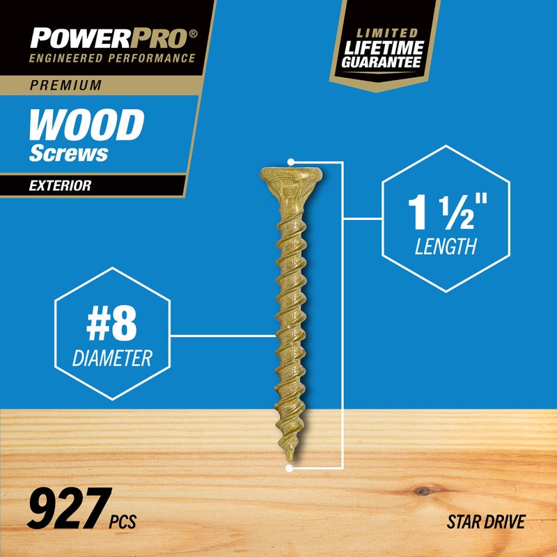 Power Pro Premium Exterior Wood Screws, #8 x 1-1/2"Inch All-Purpose Deck Screws for Outdoor Projects, T-25 Star Bit Included, Bronze, 927 Pieces | 48606V4 - Image 4