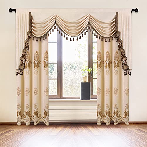 ELKCA Beige Double-Sided Chenille Waterfall Valance for Living Room Luxury Window Curtains Valance for Bedroom,Rod Pocket (Beige, W79 Inch, 1 Panel) - Image 2