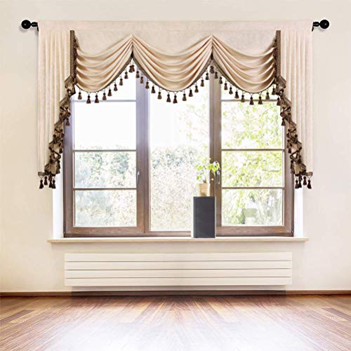 ELKCA Beige Double-Sided Chenille Waterfall Valance for Living Room Luxury Window Curtains Valance for Bedroom,Rod Pocket (Beige, W79 Inch, 1 Panel) - Image 1