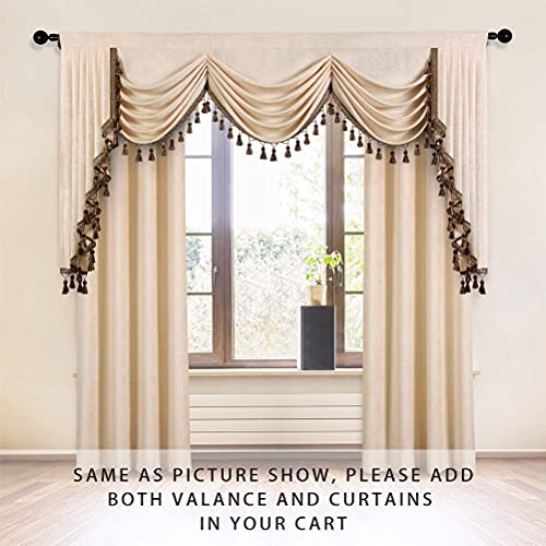 ELKCA Beige Double-Sided Chenille Waterfall Valance for Living Room Luxury Window Curtains Valance for Bedroom,Rod Pocket (Beige, W79 Inch, 1 Panel) - Image 3