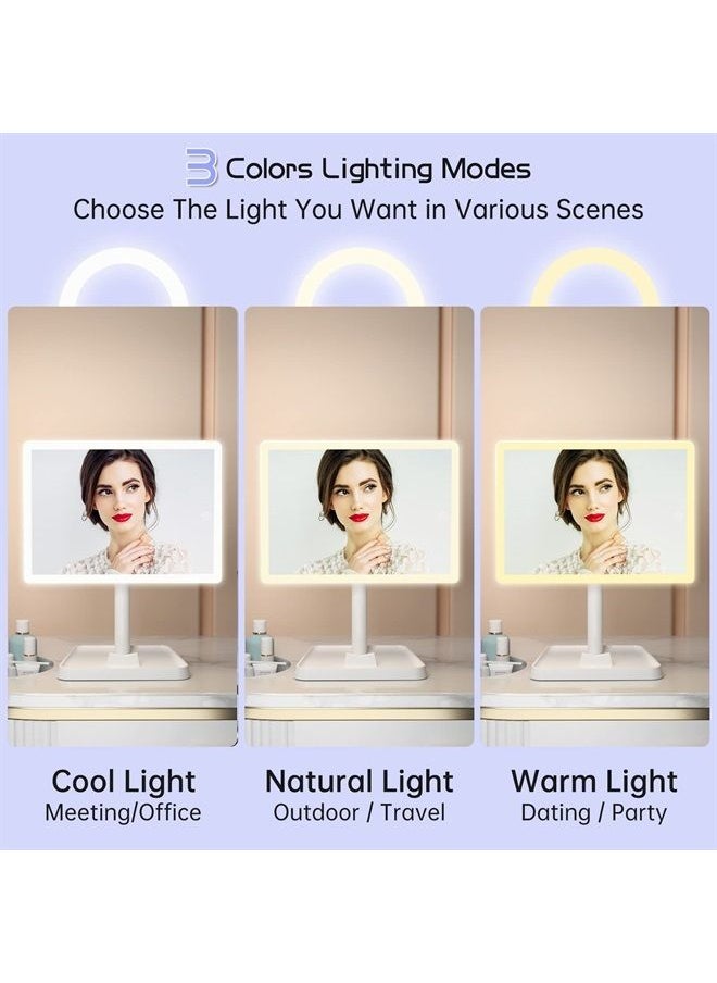 FUNTOUCH Rechargeable Makeup Mirror with Lights,Lighted Makeup Vanity Mirror with 96 LED Phone Holder and 10X Magnifying Mirror, 3Color Lighting Light Up Cosmetic Mirror with Sensor Touch Dimmable,360°Rotation  - Image 1