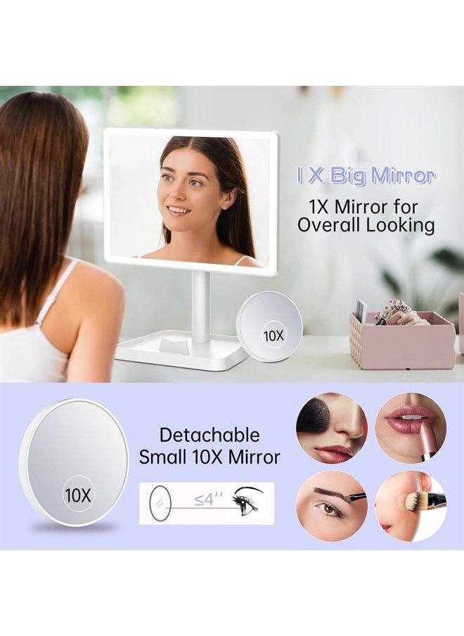 FUNTOUCH Rechargeable Makeup Mirror with Lights,Lighted Makeup Vanity Mirror with 96 LED Phone Holder and 10X Magnifying Mirror, 3Color Lighting Light Up Cosmetic Mirror with Sensor Touch Dimmable,360°Rotation  - Image 3