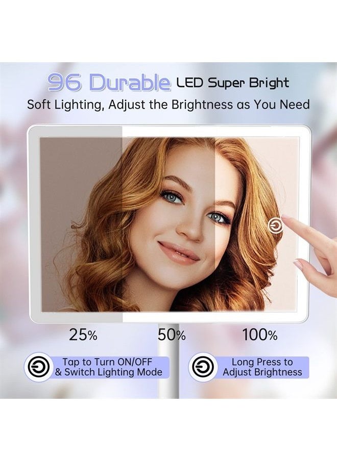 FUNTOUCH Rechargeable Makeup Mirror with Lights,Lighted Makeup Vanity Mirror with 96 LED Phone Holder and 10X Magnifying Mirror, 3Color Lighting Light Up Cosmetic Mirror with Sensor Touch Dimmable,360°Rotation  - Image 2