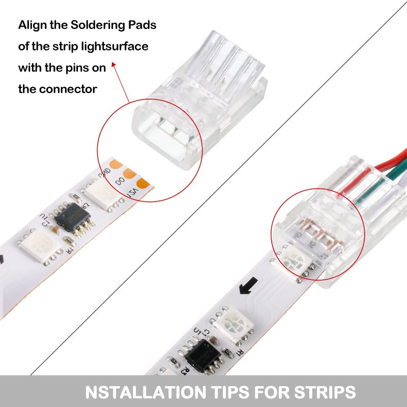 Flutesan 20 Pcs 3 Pin 10mm Solderless LED Light Strip Connectors Clear Track Lighting Connectors for 5050 RGB Strip Light - Image 5