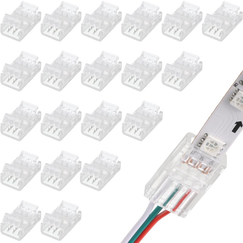 Flutesan 20 Pcs 3 Pin 10mm Solderless LED Light Strip Connectors Clear Track Lighting Connectors for 5050 RGB Strip Light - Image 1
