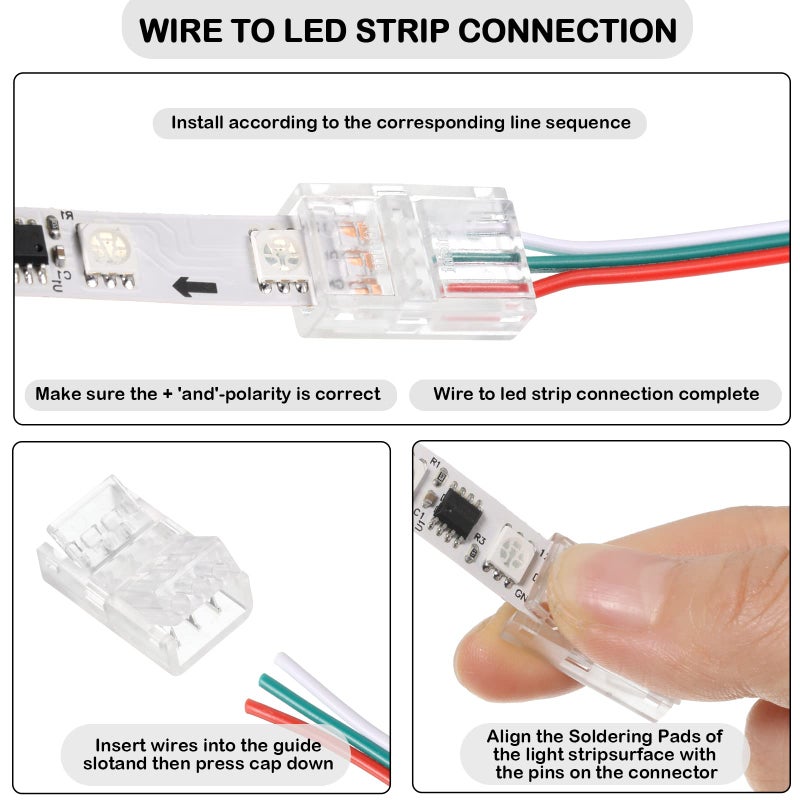 Flutesan 20 Pcs 3 Pin 10mm Solderless LED Light Strip Connectors Clear Track Lighting Connectors for 5050 RGB Strip Light - Image 4
