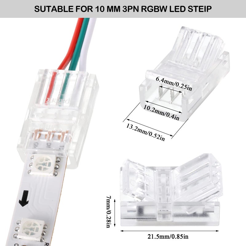 Flutesan 20 Pcs 3 Pin 10mm Solderless LED Light Strip Connectors Clear Track Lighting Connectors for 5050 RGB Strip Light - Image 2