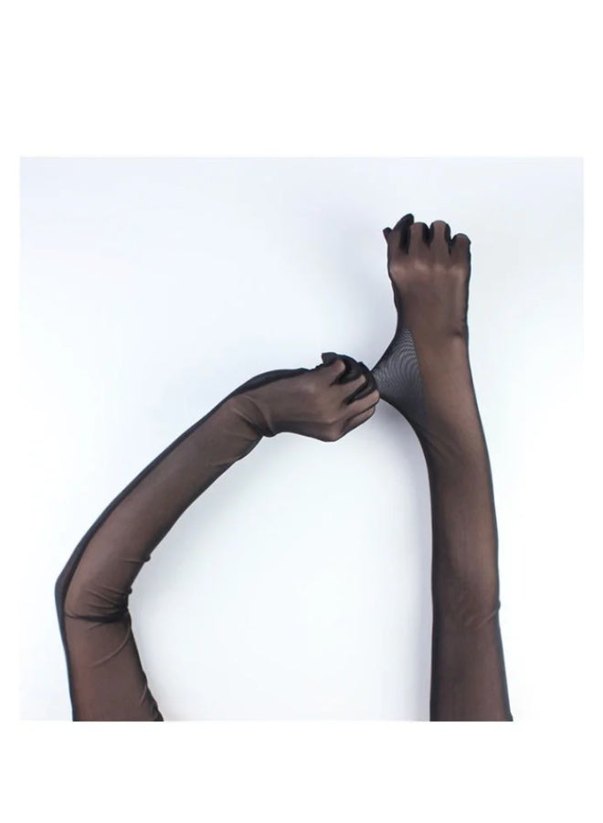 daydayup 2 PCS Womens Gloves Thin Lace Black Hollow Transparent Long Gloves Soft Breathable Solid Net Yarn Elasticity - Image 2