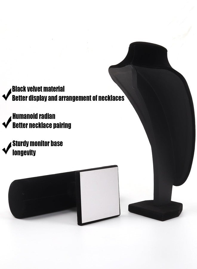 Coobbar Black Velvet Jewelry Display Set - T-Bar & Mannequin Bust, 2-Piece for Necklace & Bracelet Display, Retail Jewelry Organizer, Desk Stand, Boutique Necklace Stand (Black) - Image 3