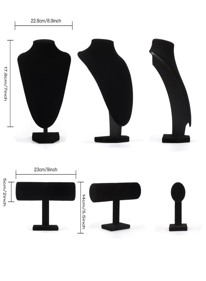 Coobbar Black Velvet Jewelry Display Set - T-Bar & Mannequin Bust, 2-Piece for Necklace & Bracelet Display, Retail Jewelry Organizer, Desk Stand, Boutique Necklace Stand (Black) - Image 2