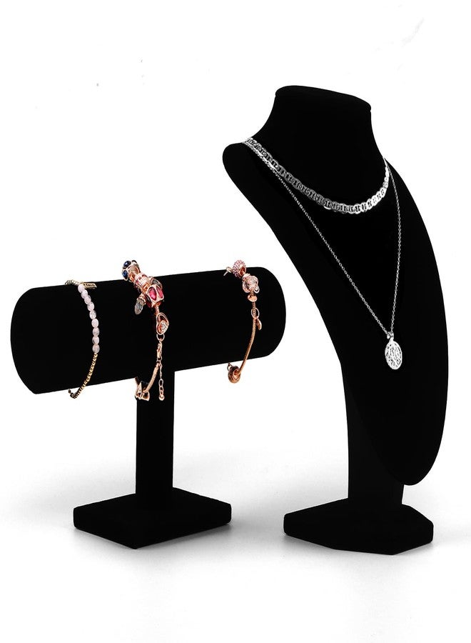 Coobbar Black Velvet Jewelry Display Set - T-Bar & Mannequin Bust, 2-Piece for Necklace & Bracelet Display, Retail Jewelry Organizer, Desk Stand, Boutique Necklace Stand (Black) - Image 1