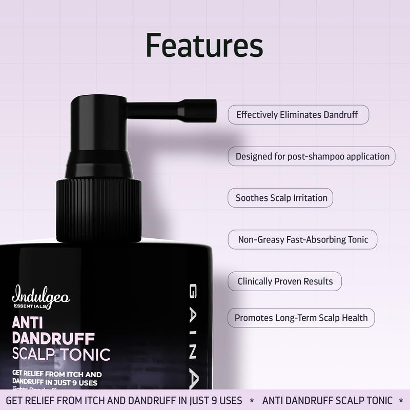 Indulgeo ESSENTIALS تونك فروة الرأس المضاد للقشرة من إندولجيو إيسينشالز بخاخ بدون شطف لصحة فروة رأس خالية من الحكة يهدئ ويوازن قشرة الرأس مزيل للقشرة للرجال والنساء 50 مل - Image 4