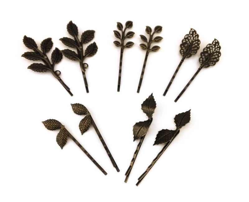 Yueton yueton 10pcs Vintage Bronze Mix Style Athena Olive Branch Leaf Hair Clip Leaves Barrettes Bobby Pin Bride Headwear Edge Clip Clamps