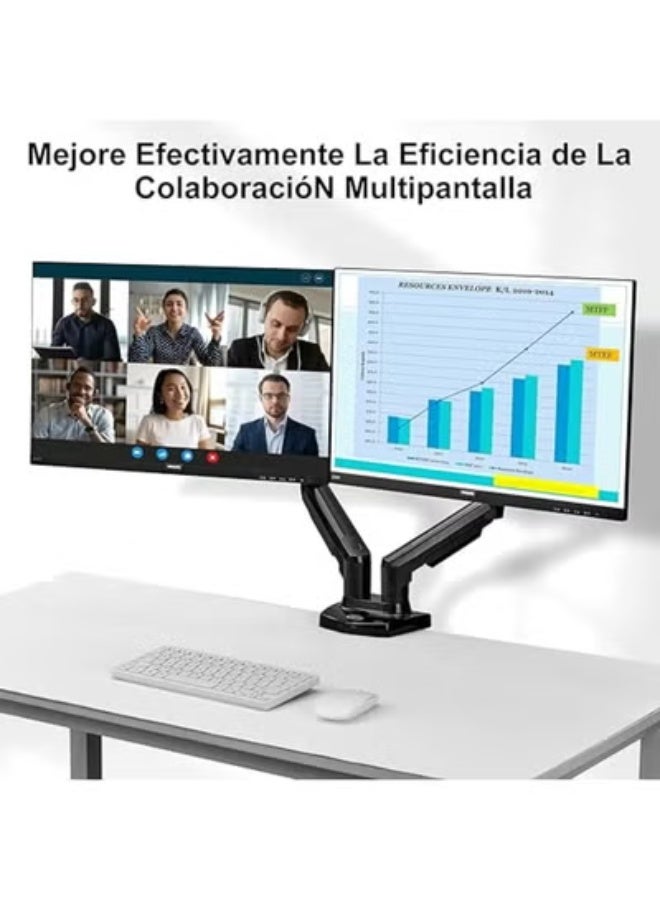 حامل مكتب لشاشتين قابل للتعديل – أذرع هيدروليكية للشاشات من 17 إلى 27 بوصة، قاعدة دوّارة ديناميكية كاملة مع تثبيت بالكليب وGrommet - Image 2