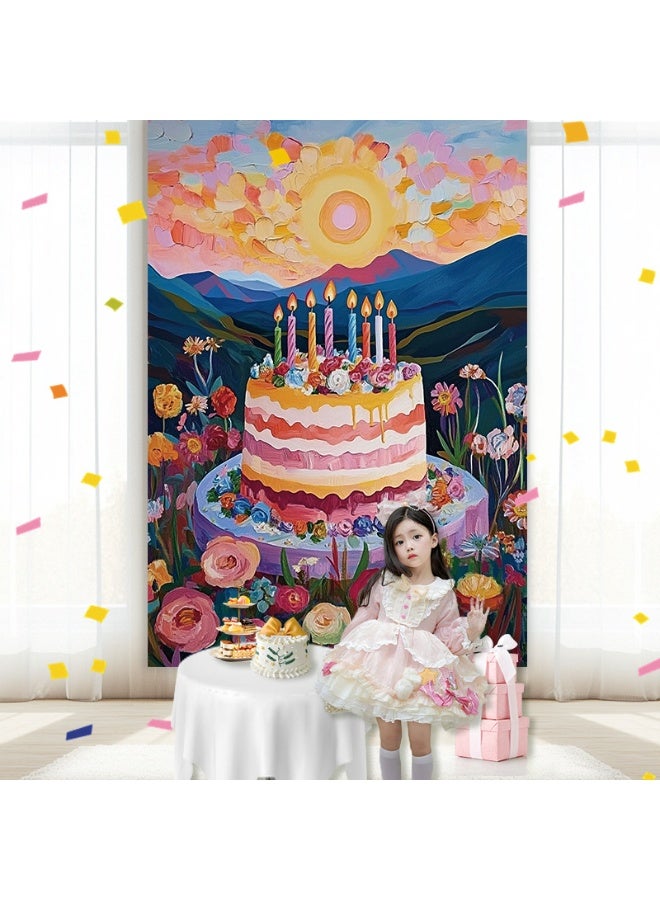 قماش خلفية لتزيين كعكة عيد الميلاد بموضوع الرسم الزيتي لحفلات عيد الميلاد، مناسب لصور عيد الميلاد للأطفال (هذا المنتج يشمل قطعة واحدة فقط من قماش الخلفية) - Image 1
