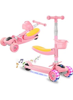 Beauenty 2 in 1 Scooters for Kids,Toddler Scooter for Ages 2-12,Music&Light Display Kids Scooter, Kick Scooter with Foldable Seat,3 Wheel Scooter and Adjustble Height  - Image 1