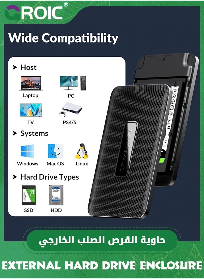 GROIC - Black SATA Enclosure 2.5 [Tool-Free] 2.5 External Hard Drive Enclosure, Carbon Fiber Texture 2.5 SSD Enclosure, Hard Drive Enclosure 2.5 with USB-A Cable, 2.5 Enclosure for 7-9.5mm SSD/HDD - Image 1