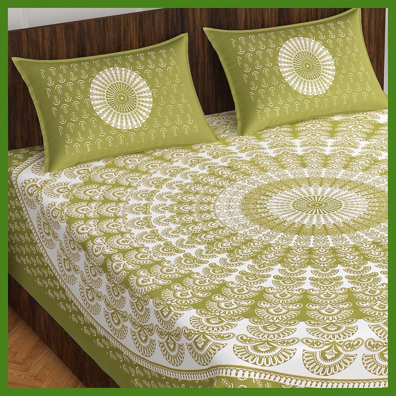Meejoya Cotton Rajasthani Jaipuri Traditional King Size Double Bed Bedsheet With 2 Pillow Covers Jaipuri_170 Multicolored