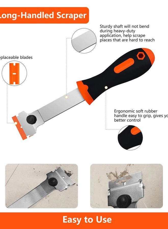 Burbifro Razor Blade Scraper,Long Handle Razor Scraper Tool for Removing Label, Registration Sticker, Tint, Grease from Windshield, Appliance, Glass (Extra 10 Metal and 10 Plastic Blades) - Image 2