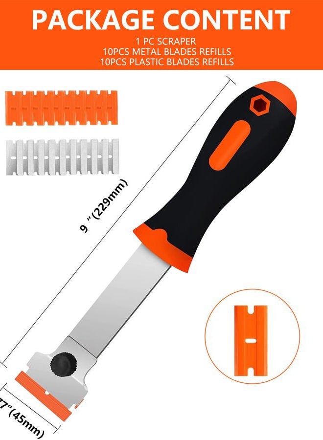Burbifro Razor Blade Scraper,Long Handle Razor Scraper Tool for Removing Label, Registration Sticker, Tint, Grease from Windshield, Appliance, Glass (Extra 10 Metal and 10 Plastic Blades) - Image 3