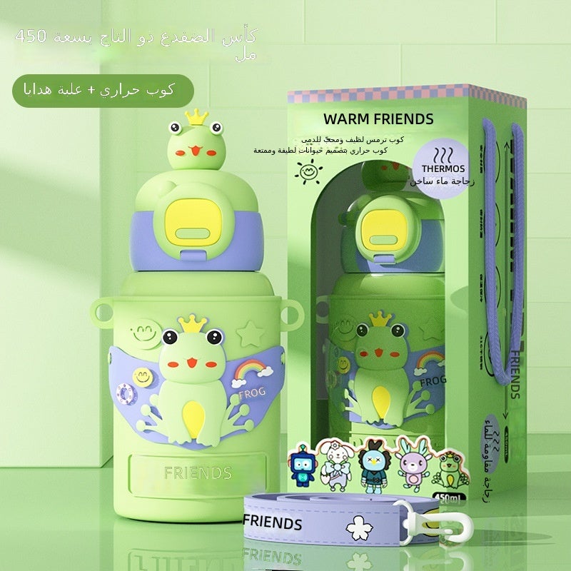 316 Stainless Steel Cartoon Kids Water Bottle with Dual Drink Lid - Portable Large Capacity Insulated Thermos with Straw for School, Travel  (HBL)