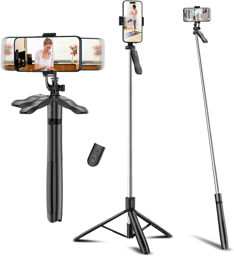 71 Inch Selfie Stick Tripod with 360 Degree Rotation and Bluetooth Remote - Image 1